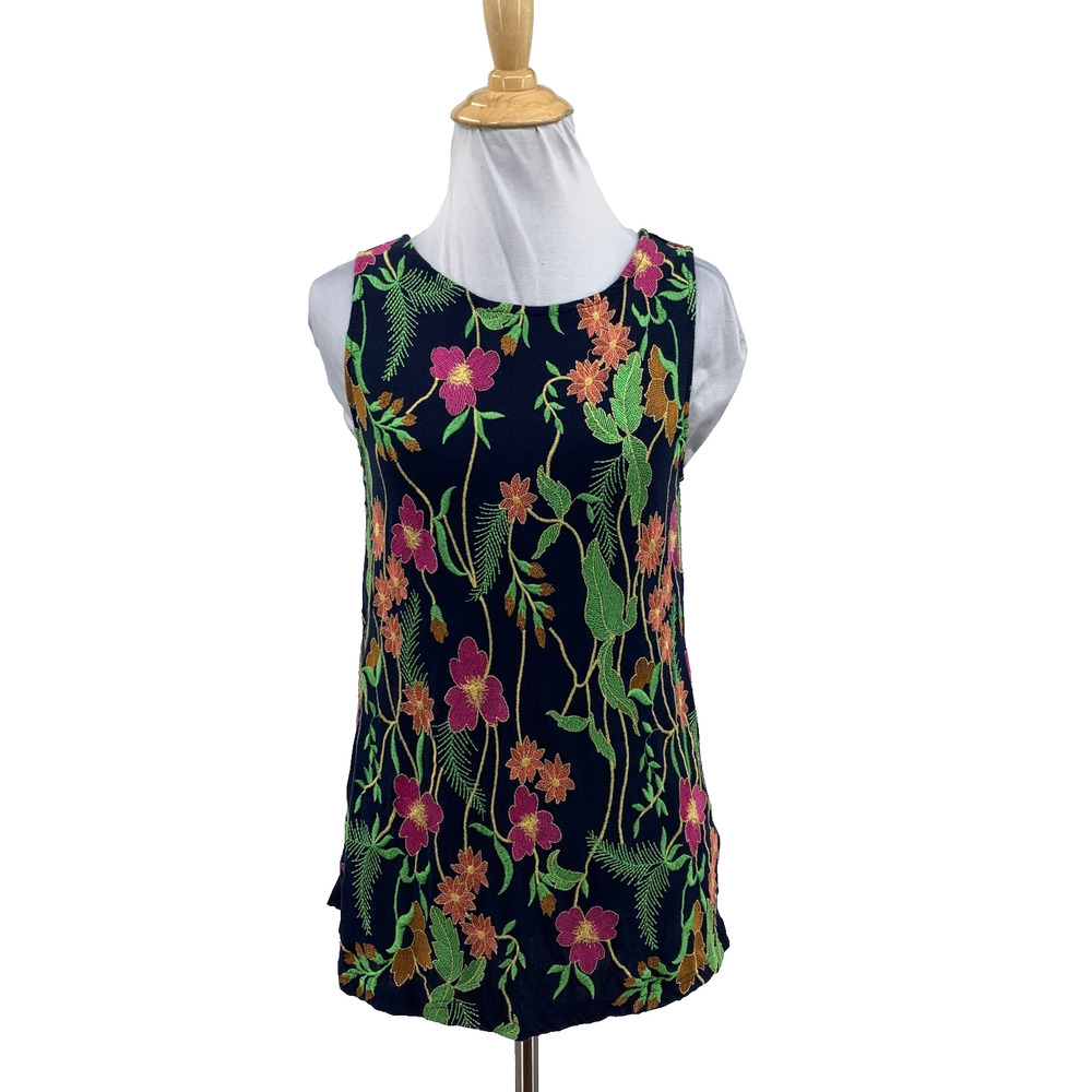 Meadow Rue Top Womens S Small Multi Cartagena Embroidered Floral Sleeveless Tank